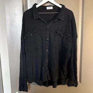 CJLA Black Johnson Waffle Button Down